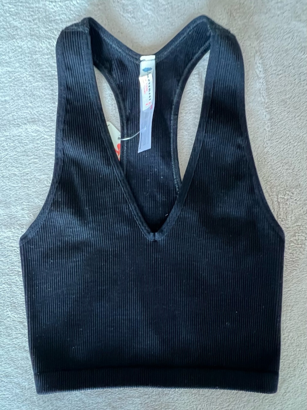 NWT FP Movement by Free People Black Ribbed V-Neck Racerback Crop Tank